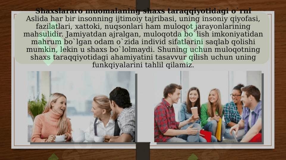 OILADA BOLALAR BILAN MULOQOTNI YO‘LGA QO‘YISHNING PEDAGOGIK-PSIXOLOGIK SHART-SHAROITLARI (taqdimot) 6
