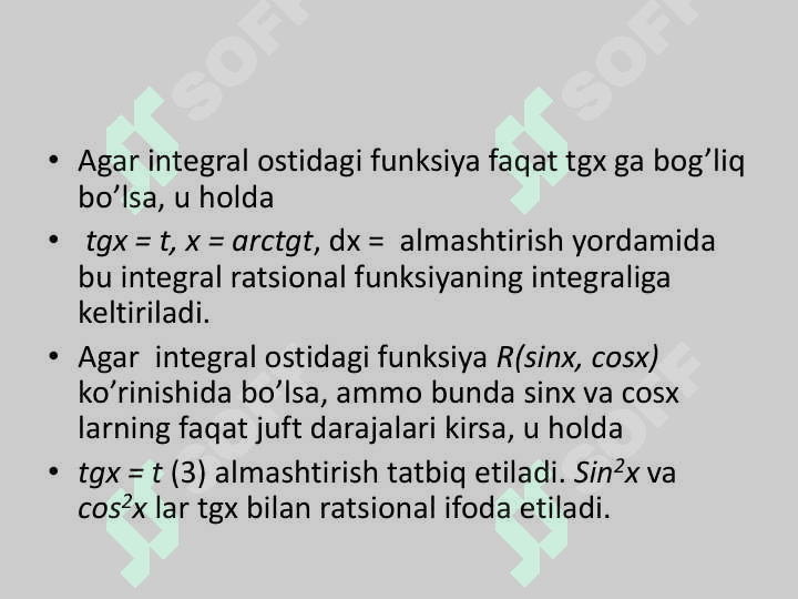 Trigonometrik funksiyalarni integrallash 6