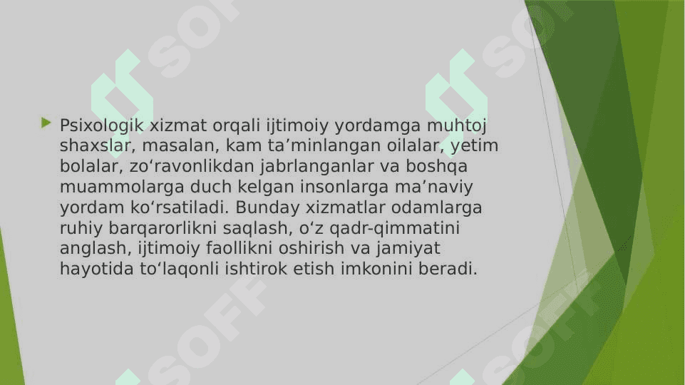 Ijtimoiy xizmatlarda psixalogik xizmatni oʻrni qanday 3