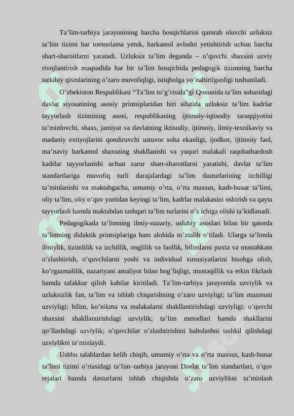 UZLUKSIZ TA’LIM TIZIMIDA TA’LIM – TARBIYA JARAYONINI MODERNIZATSIYALASH YO’NALISHLARI 5