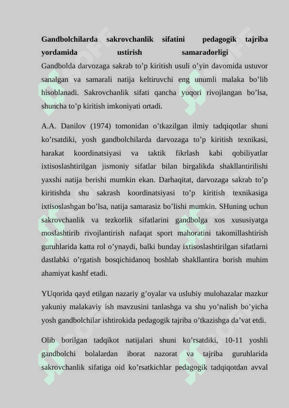Yosh gandbolchilarni tanlab olishning o‘ziga xos xususiyatlarini o‘rganish 6
