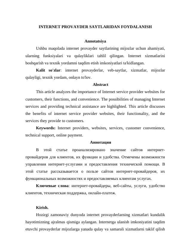 INTERNET PROVAYDER SAYTLARIDAN FOYDALANISH 1