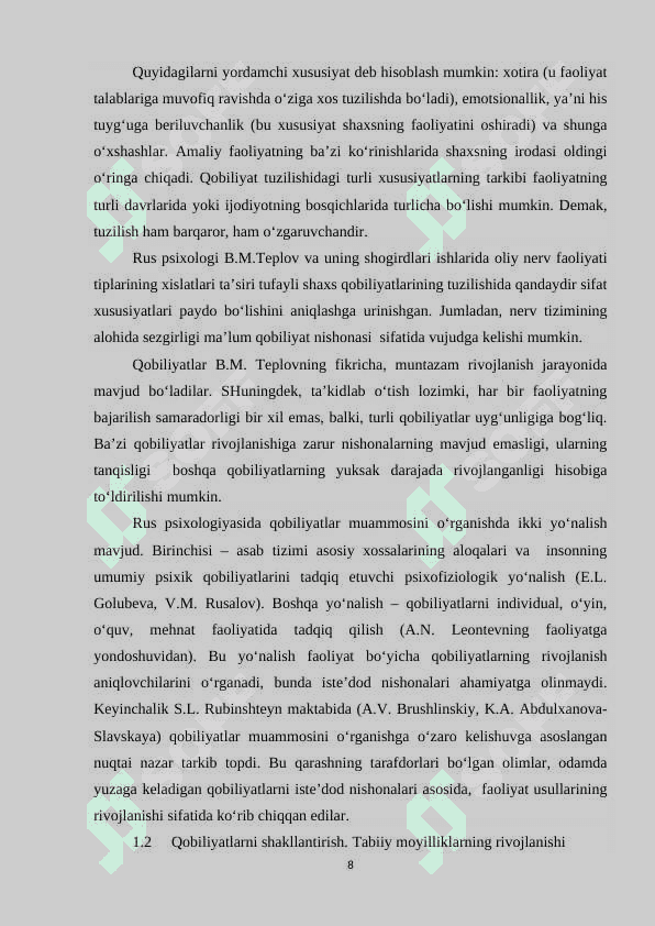 Qobiliyatni o'rganish test topshiriqlarni tanlash 8