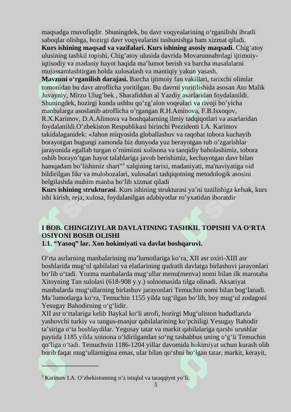 O'rta Osiyo xalqlari Chig'atoy ulusi tarkibida 5