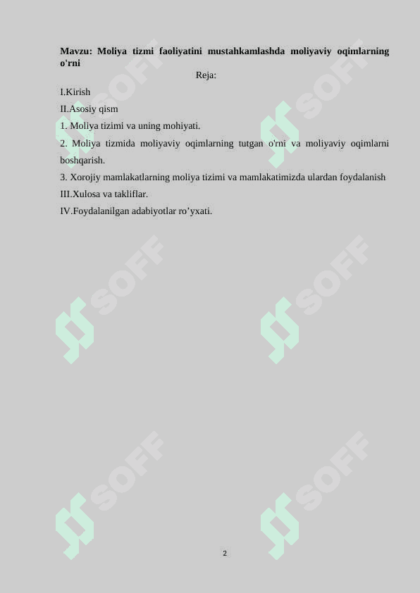 Moliya tizmi faoliyatini mustahkamlashda moliyaviy oqimlarning o'rni 2