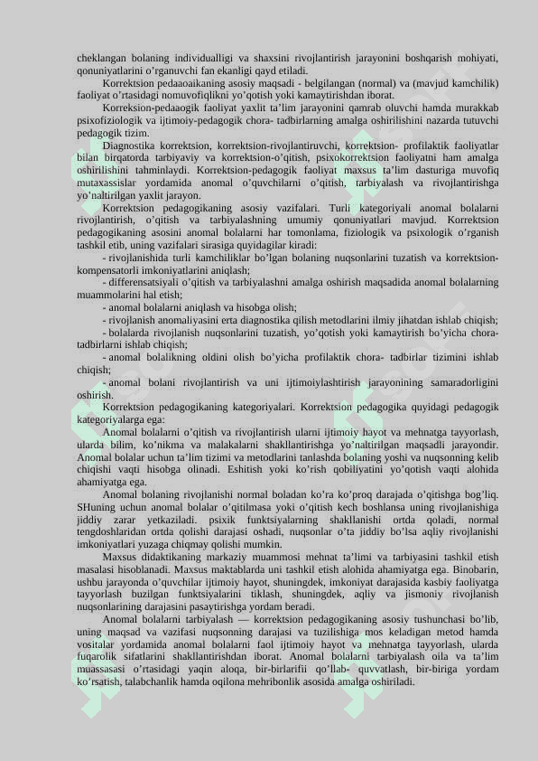 KORRЕKSION PЕDAGOGIKANING PRЕDMЕT, MAQSAD VA VAZIFALARI.ANOMAL BOLALAR BILAN OLIB BORILADIGAN KORRЕKSION- PЕDAGOGIK ISHLAR 2