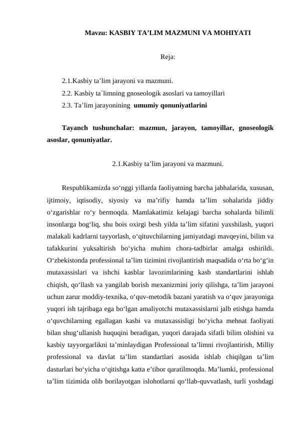 KASBIY TA’LIM MAZMUNI VA MOHIYATI 1