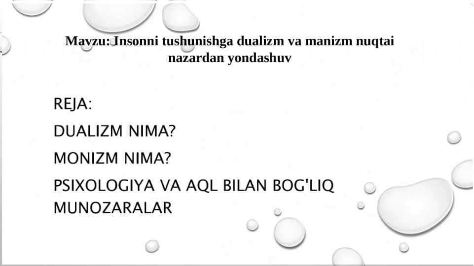 Insonni tushunishga dualizm va manizm nuqtai nazardan yondashuv 1