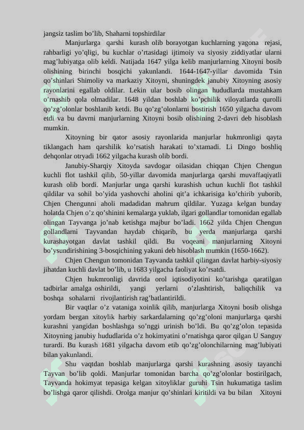 Xitoy yangi davrda: Tarixiy rivojlanishning asosiy voqealari va jarayonlari 3