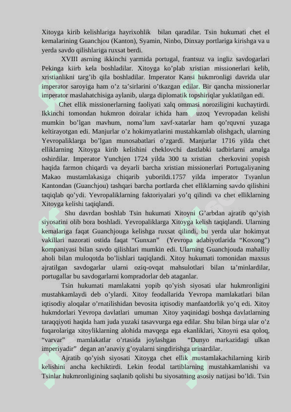 Xitoy yangi davrda: Tarixiy rivojlanishning asosiy voqealari va jarayonlari 6