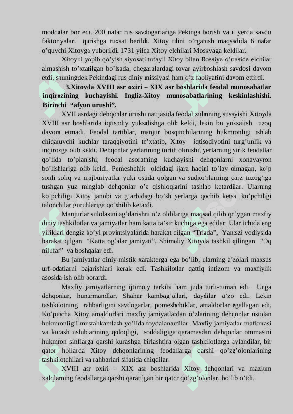 Xitoy yangi davrda: Tarixiy rivojlanishning asosiy voqealari va jarayonlari 8