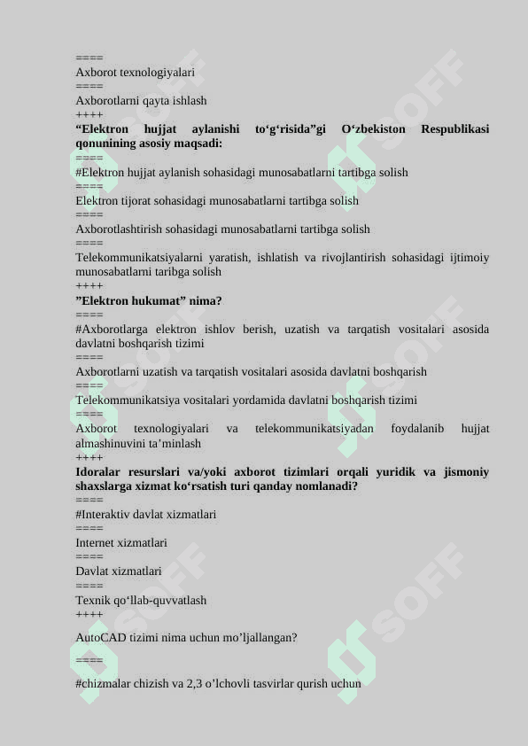 INFORMATIKA FANIDAN TEST JAVOBLARI BILAN 6