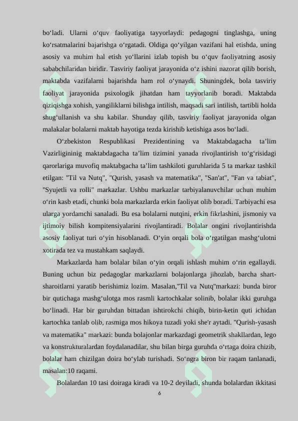 BOLALARNI HAR TOMONLAMA RIVOJLANTIRISHDA TASVIRIY FAOLIYATNING AHAMIYATI. 6