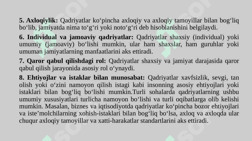 Qadriyatlar TUSHUNCHASINING MA’NOSI VA UNING UMUMIY TAVSIFI 5