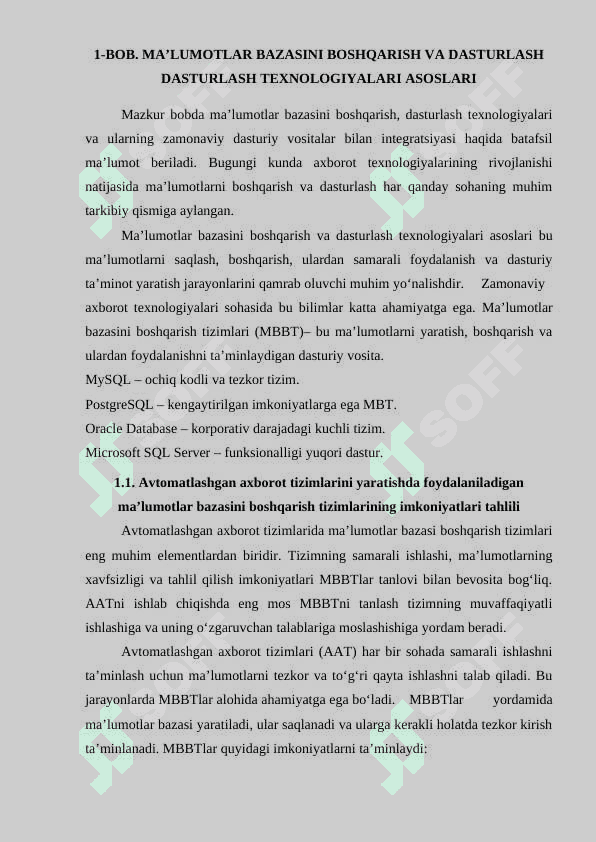 MA’LUMOTLAR BAZASINI BOSHQARISH VA DASTURLASH DASTURLASH TEXNOLOGIYALARI ASOSLARI 5