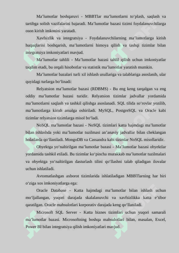 MA’LUMOTLAR BAZASINI BOSHQARISH VA DASTURLASH DASTURLASH TEXNOLOGIYALARI ASOSLARI 6