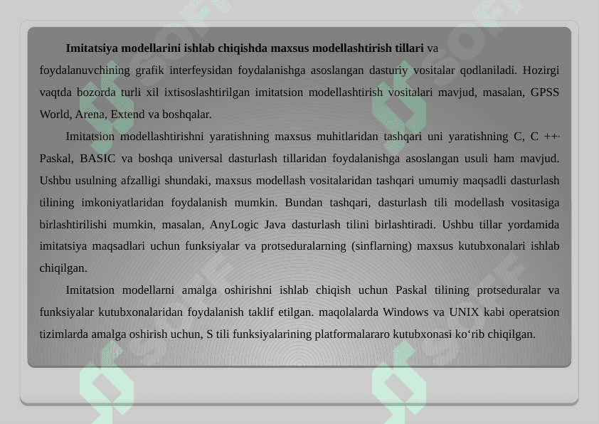 Imitatsiya modellarini ishlab chiqishda maxsus modellashtirish tillari 3