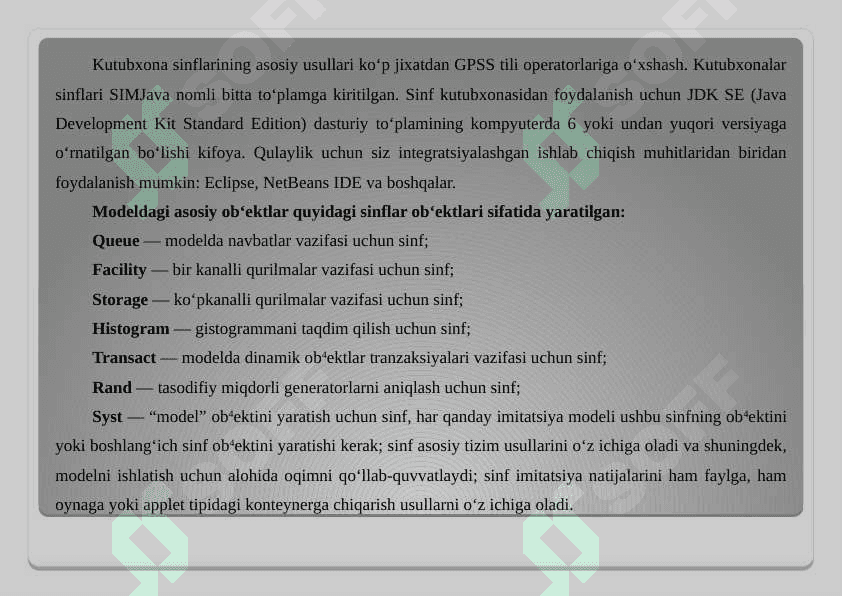 Imitatsiya modellarini ishlab chiqishda maxsus modellashtirish tillari 6