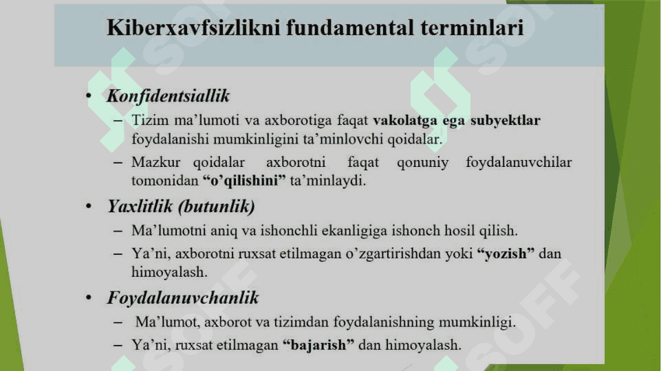 Kiberxavfsizlik asoslari faniga kirish 8
