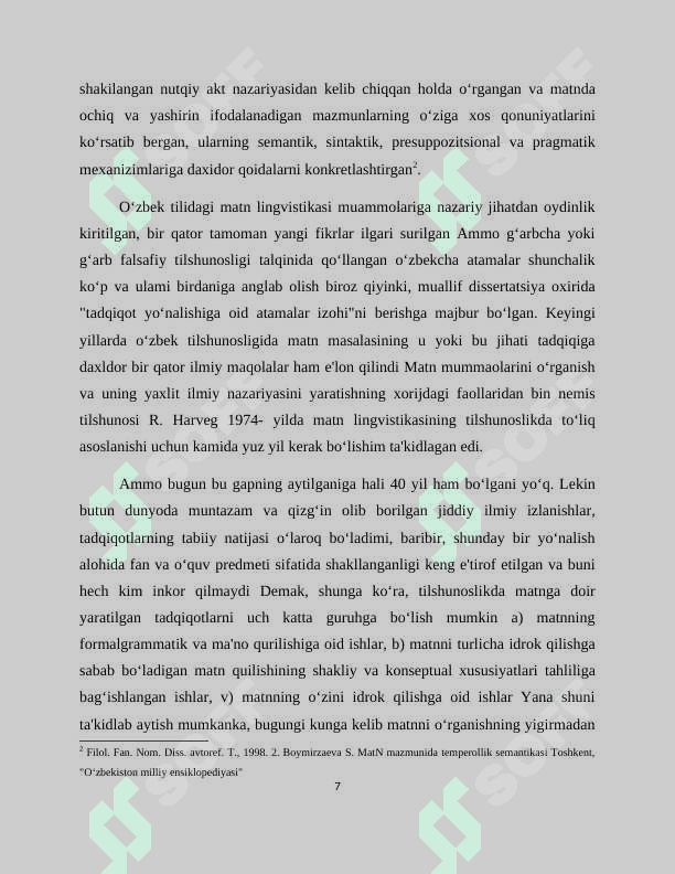 Matn va uning tadqiqi kurs ishi 7