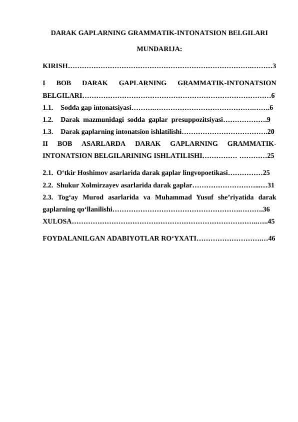 DARAK GAPLARNING GRAMMATIK-INTONATSION BELGILARI