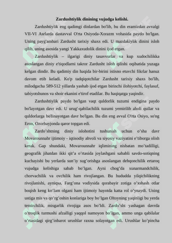 Zardushtiylikda tabiatning ulug‘lanishi. 2