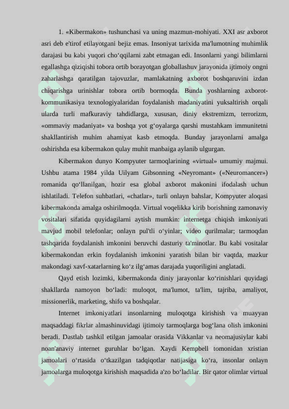 Kiber makonda diniy e`tiqod targ`ibotining ijtimoiy xavfi. 2