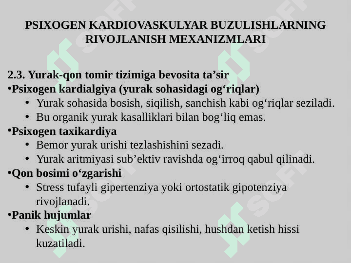 Psixogen kardiovaskulyar buzulishlar mexanizmi 8
