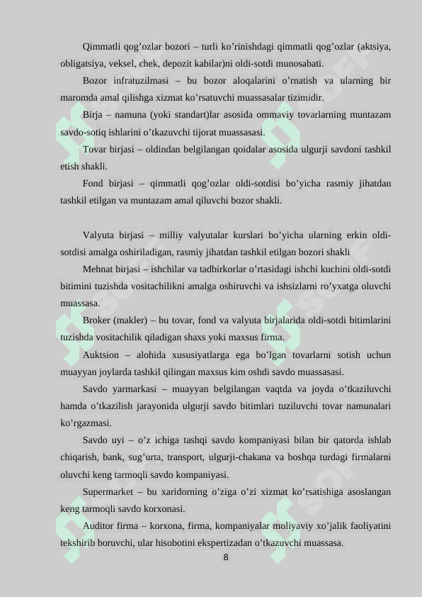 Bozor infratuzilmasi, uning tarkibi, infratuzilmani rivojlantirish 8