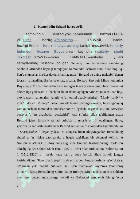 Kamoliddin Behzod va uning tasviriy san’at maktabi 2