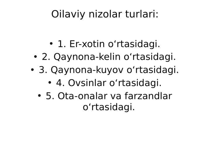 Oilaviy nizolar turlari 1