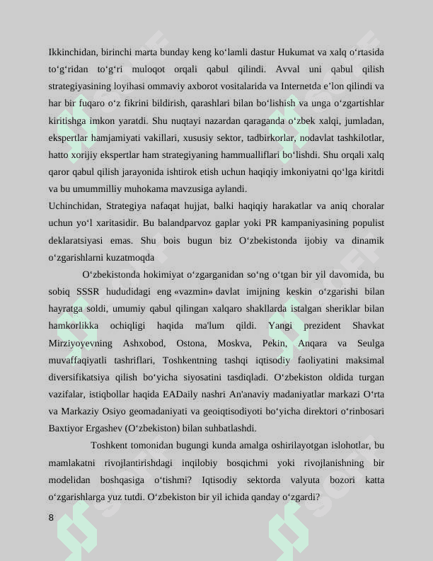 O‘zbekiston Respublikasini yanada rivojlantirish bo‘yicha 2017-2021 yillarga mo‘ljallangan  harakatlar strategiyasi 8
