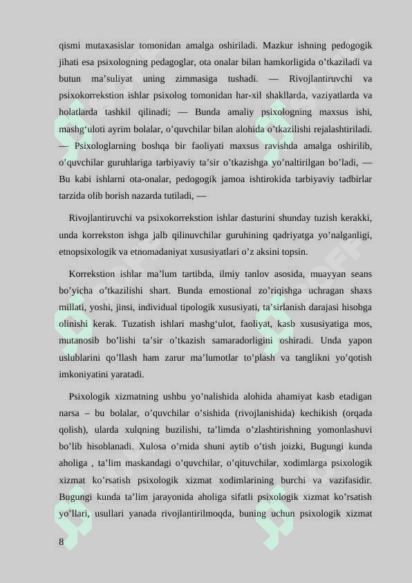 Ta’lim psixologining kasbiy faoliyati samaradorligi shartlari va mezonlari 8