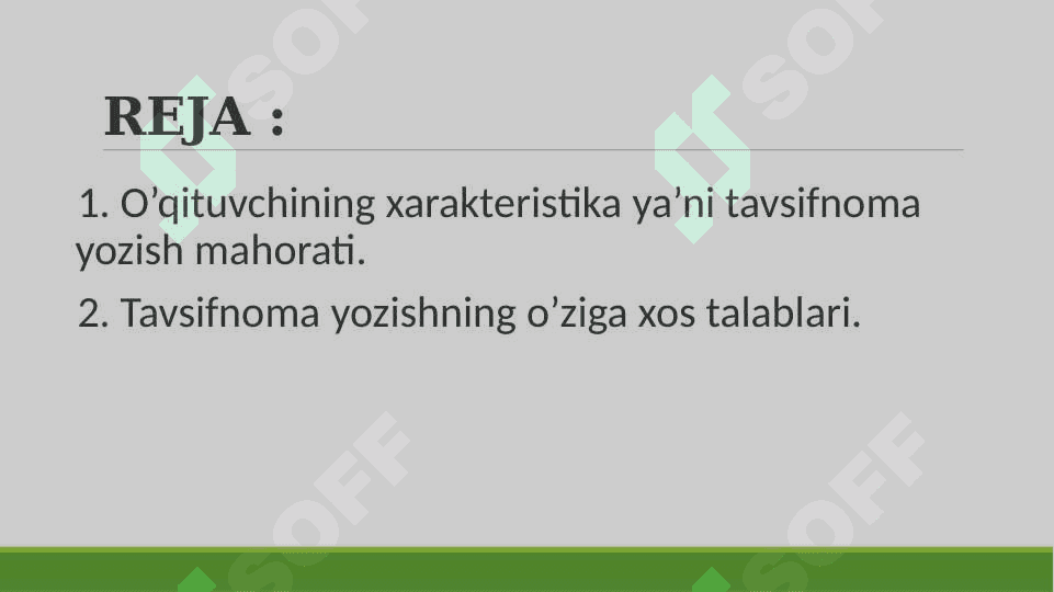 O`qituvchi nutqining janri sifatidagi xarakteristikalar .Tavsifnoma yozish mahorati .Tavsifnoma yozishning o`ziga xos talabalari . 2