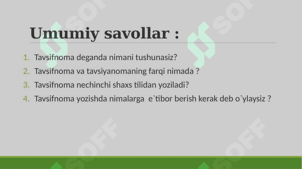 O`qituvchi nutqining janri sifatidagi xarakteristikalar .Tavsifnoma yozish mahorati .Tavsifnoma yozishning o`ziga xos talabalari . 3