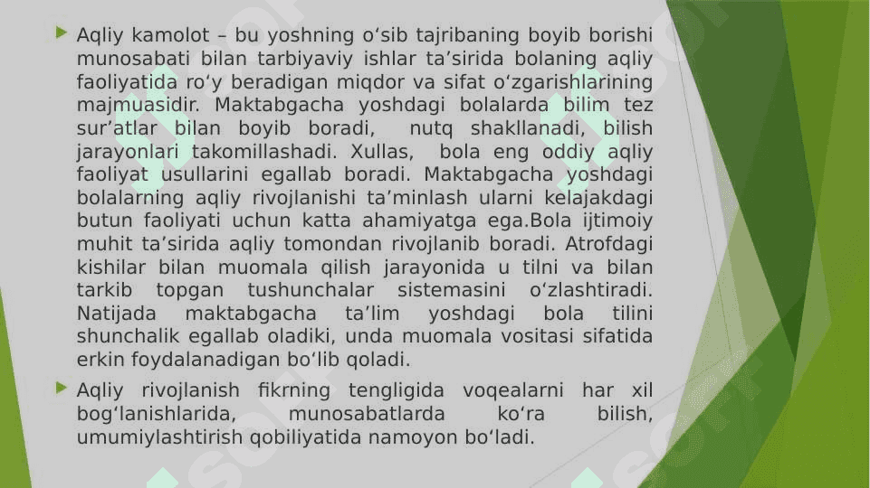 Maktabgacha ta’lim tashkilotlarida aqliy tarbiya berishning o’ziga xosligi 8