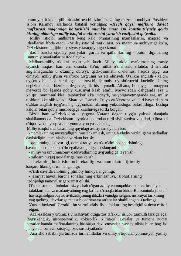 MILLIY ISTIQLOL G`OYASINING MOHIYATI VA MAZMUNI 2