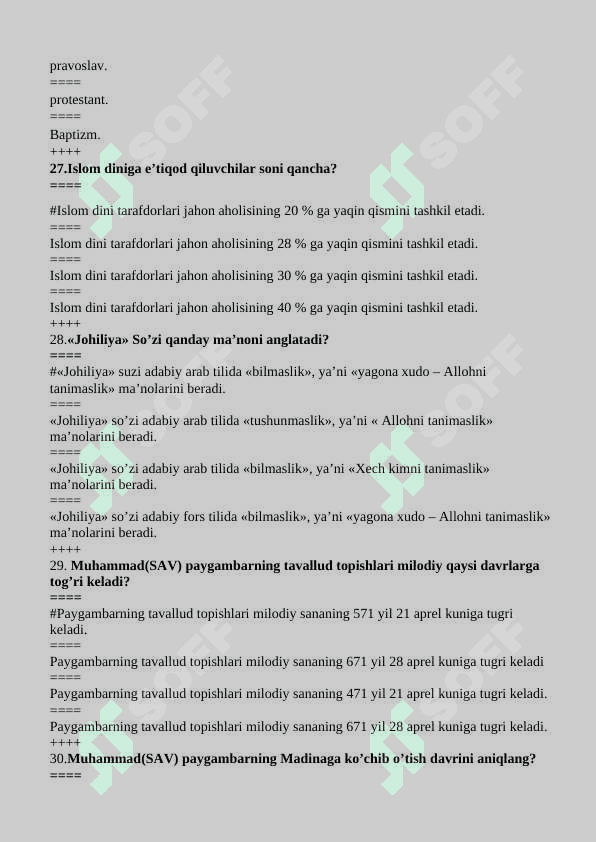 Dinshunoslik fanidan 100 talik test (to’g’ri javoblari bilan) 8