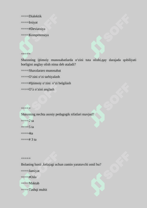 Yunogogika fanidan 120 talik test to’g’ri javoblari bilan berilgan 4