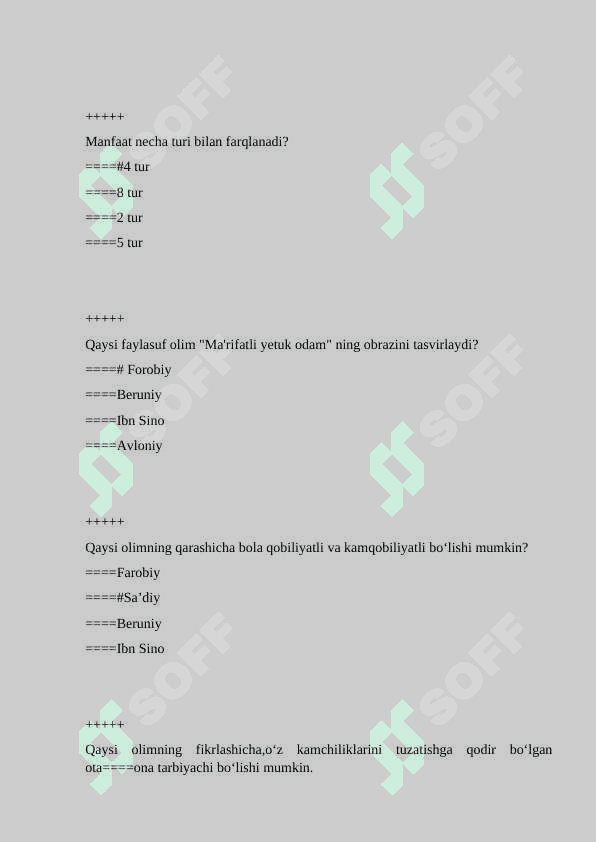 Yunogogika fanidan 120 talik test to’g’ri javoblari bilan berilgan 5