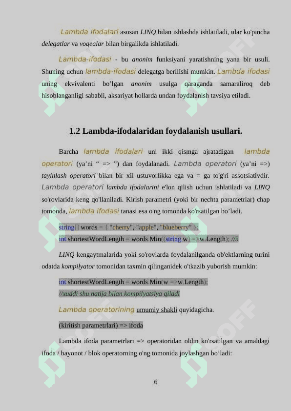 C# dasturlash tilida dasturlashda lambda-ifodadan foydalanish 6