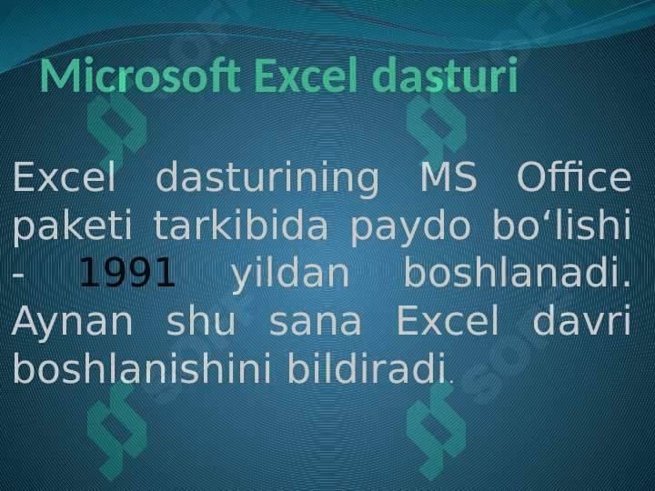 Elektron jadval muharrirlari. MS Excel dasturi (TAQDIMOT) 7