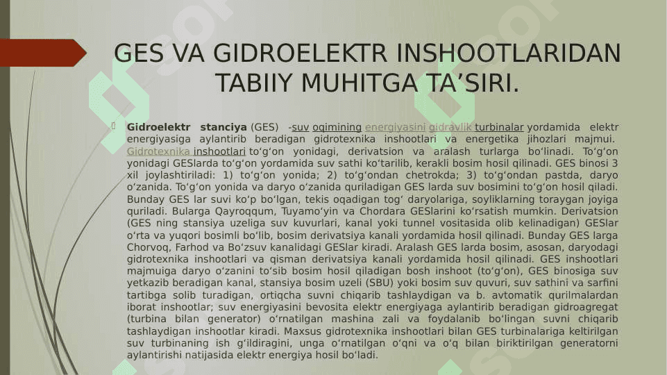 GIDROELEKTR STANSIYALAR 2