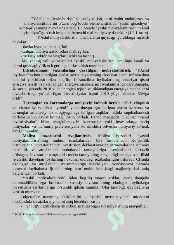 I-	“YASHIL IQTISODIYOT”GA O‘TISH JARAYONINI MOLIYALASHTIRISH 4