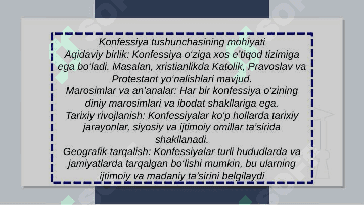 Konfessiya tushunchasining mohiyati va O'zbekistonda faoliyat yurituvchi diniy konfessiyalarning tasnifi 4