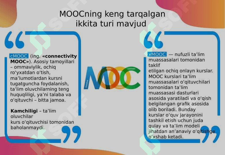 MOOC PLATFORMALARINING TURLARI VA VAZIFALARI 4