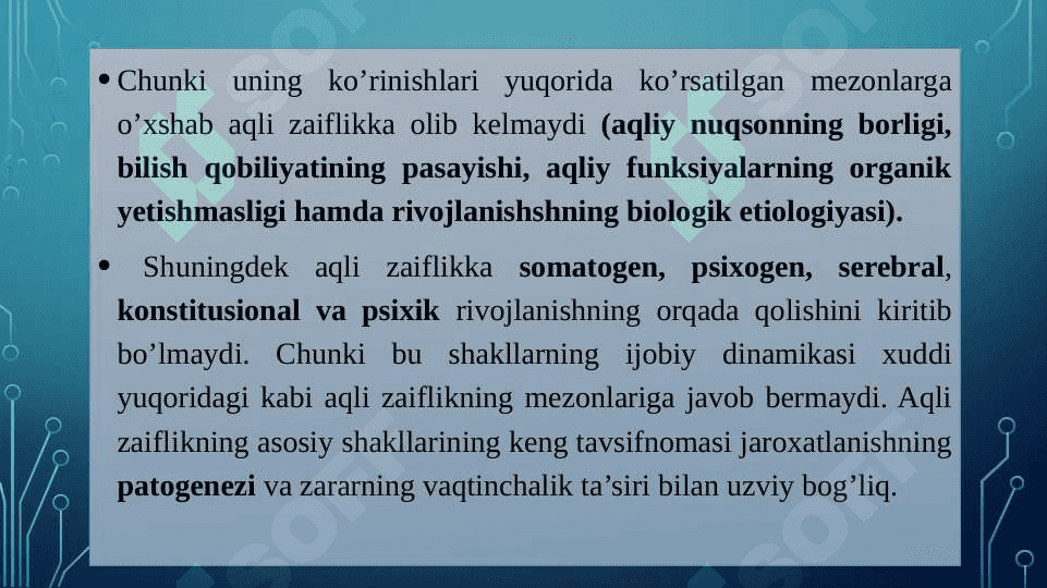 Aqli zaiflikning klinik tavsifi 5