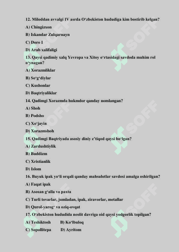 Tarix fanidan test savollari 3