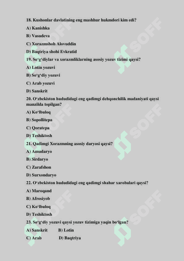 Tarix fanidan test savollari 4