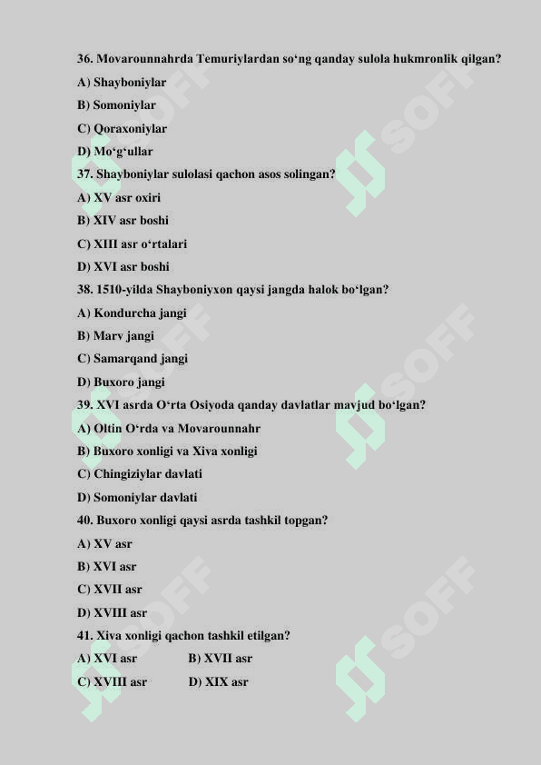 Tarix fanidan test savollari 7